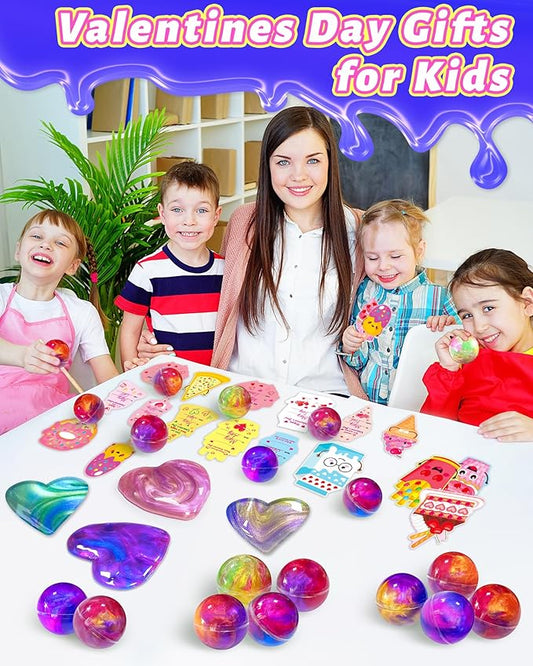 24 Pack Galaxy Slime Party Favors, Non-Sticky, Stress Relief Treasure Box Toys for Classroom Prizes, Valentines Day Student Gifts Goodie Bags Stuffers for Kids Boys Girls 4-8, 8-12