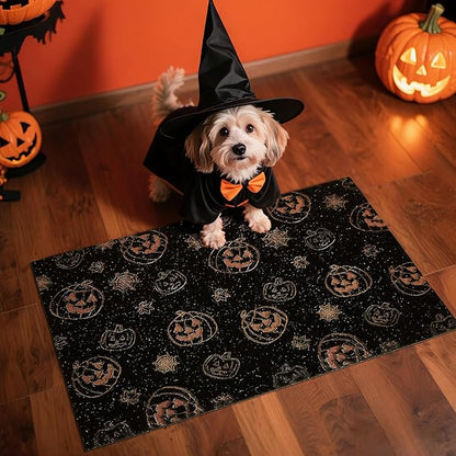 Halloween Door Mat, Halloween Pumpkin Doormat Outdoor Front Door Entrance Absorbent Entry Mat with Non Slip Backing, 24''x36'', Pumpkins Black