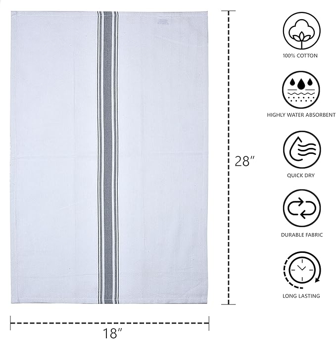 Premium Cotton Kitchen Towels - Extra Large 18x28 Inches - Super Absorbent, Quick-Dry Dish Towels with Hanging Loop - Grey (Pack of 12)