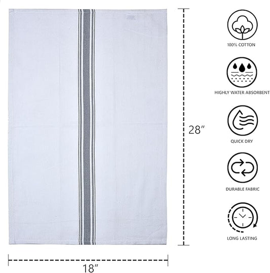 100% Cotton Herringbone Kitchen Towels, Super Absorbent, Quick-Dry Dish Towels with Hanging Loop - Soft, Lint-Free & Large 18x28 Inches - Grey,Pack of 4