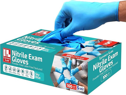 Sky Blue 5 Mil Nitrile Exam Gloves Disposable Latex Free | Medical Rubber Gloves for Doctors, EMT, First Aid Kit, Food Service & Cleaning | Bulk Nitrile for Mechanics (100 CT) - Medium