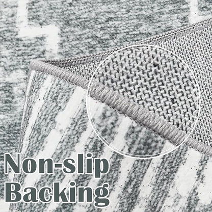 jinchan Hallway Runner Rug 3x10 - Moroccan Kitchen Machine Washable Runner Rug Modern Geometric Soft Faux Wool Ultra-Thin Low-Pile Non-Slip Carpet for Laundry Room Bedroom Farmhouse(3x10ft, Dark Grey)