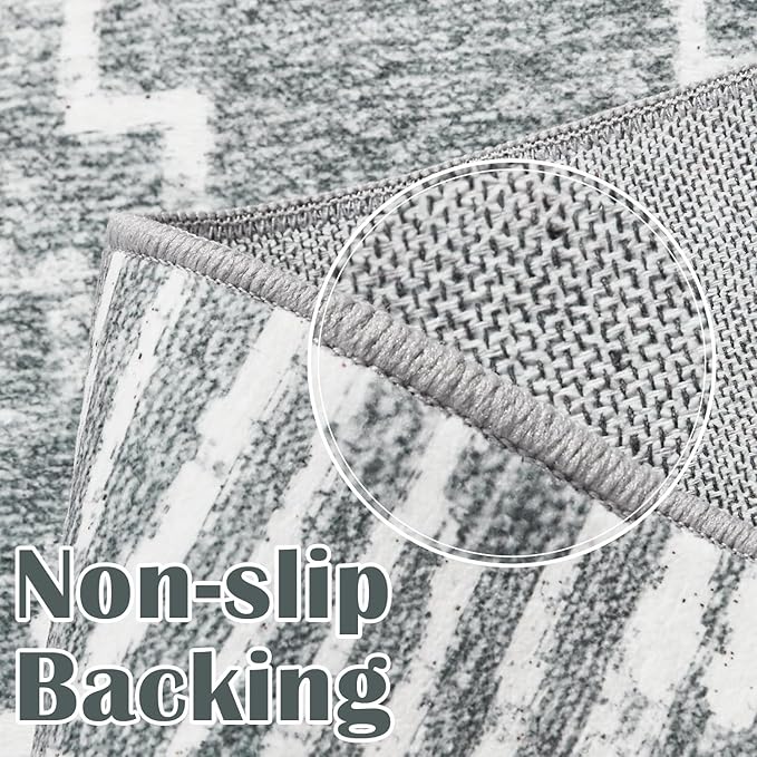 jinchan Hallway Runner Rug 3x7 - Moroccan Kitchen Machine Washable Runner Rug Modern Geometric Soft Faux Wool Ultra-Thin Low-Pile Non-Slip Carpet for Laundry Room Bedroom Farmhouse(3x7ft, Dark Grey)
