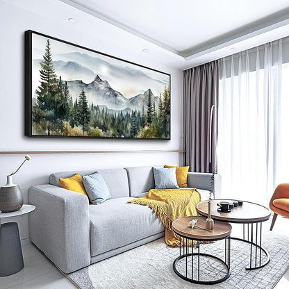 Wapluam Large Canvas Wall Decor For Living Room Bedroom - Modern Office Wall Art - Abstract Mountain Landscape - Stretched And Framed - Ready To Hang - Black Framed