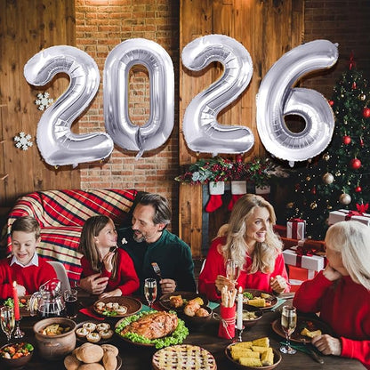 GOER 42 Inch 2026 Silver Foil Number Balloons for 2026 New Year Eve Festival Party Supplies Graduation Decorations