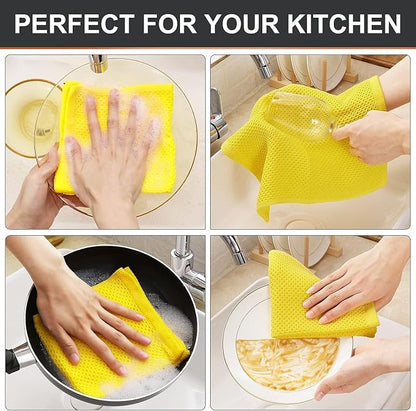Kitinjoy 100% Cotton Kitchen Dish Cloths, 12 Pack Waffle Weave Ultra Soft Absorbent Dish Towels for Drying Dishes Quick Drying Kitchen Towels Dish Rags, 12 X 12 Inches, Yellow