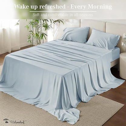 URBANHUT 800 Thread Count Egyptian Cotton Sheets Set Full Size, Luxury Full Size Bed Sheets, 4 Pc Bed Sheet Sets, Hotel Sheets Sateen Finish Fits 16" Deep Pocket - Light Blue