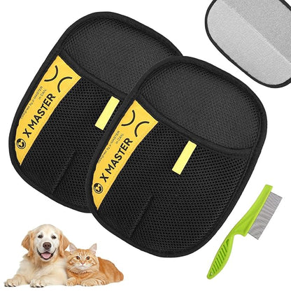 2pcs Pet Hair Removal Glove Original with Flea Comb, 3 in 1 Electrostatic Gloves Pet Hair Remover Glove Perfect for Fabric or Leather Surfaces Multifunctional Viorane Pet Hair Remover Mitt