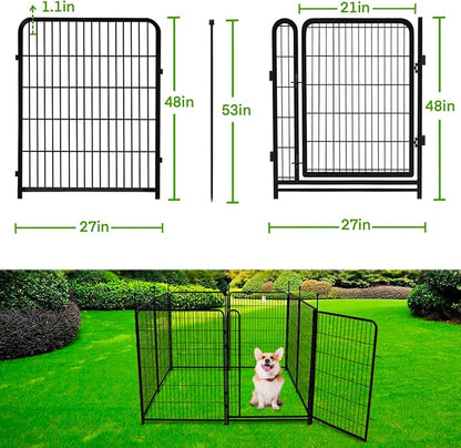 Garden Fencing 48in High, 12 Panels Total 26.6Ft(L) Dog Fence Outdoor for Yard, Gate 21 in Wide with Low Sills. Black Metal Fencing for Yard 4ft Tall, Garden Fences, Animal Barrier Fence