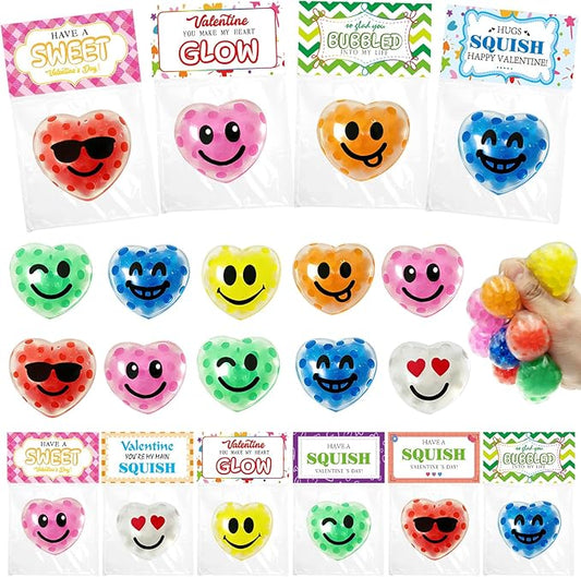28 Pack Valentines Day Gifts for Kids ,Squishy Stress Balls Toys with Valentine Cards Classroom Prizes Exchange Gifts Prizes Valentine Party Favors Valentines Day Gifts for Kids Boy Girl