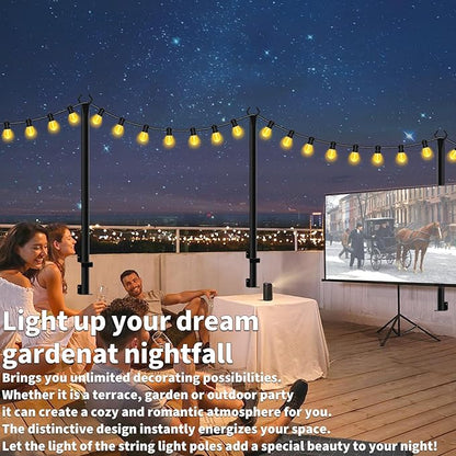 5 Ft String Light Poles 4 Pack, String Light Poles for Outside with Fixing Clips,Hanging Light Poles for Deck Fence Garden Backyard Wall Bistro,Metal Poles for Outdoor String Lights