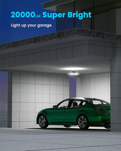 Motion Sensor Garage Lights 20000LM, Motion Activated Garage Ceiling Led Shop Light with Screw-in E26 Socket & Auto Shutoff - Motion Sensor Light Indoor Bulb for Warehouse/Attic/Barn 2-Pack
