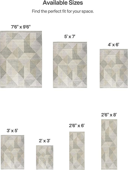 ReaLife Rugs Machine Washable Area Rug Runner - Living Room Bedroom Bathroom Kitchen Entryway Office - Padded Low Pile Stain Resistant Premium - Modern Geometric Contemporary - Miles - Beige 2'6"x6'