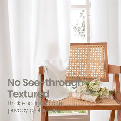 BGment 102 Inch Long White Linen Curtains for Living Room 2 Panels, Thick Textured Privacy Floor Length Window Drapes for Bedroom Farmhouse Light Filtering Grommet Top, Each 52 Inch Wide