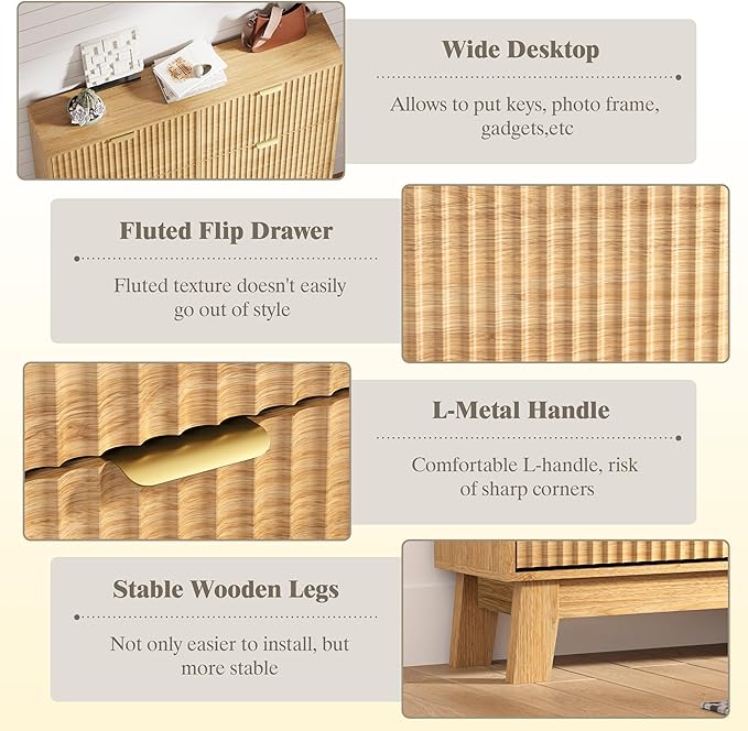 Shoe Cabinet Storage for Entryway with 6 Flip Drawers, Fluted Narrow Shoe Organizer with Wooden Legs, Freestanding Slim Shoe Storage Hidden Shoe Rack Organizer for Front Door Entrance, Oak