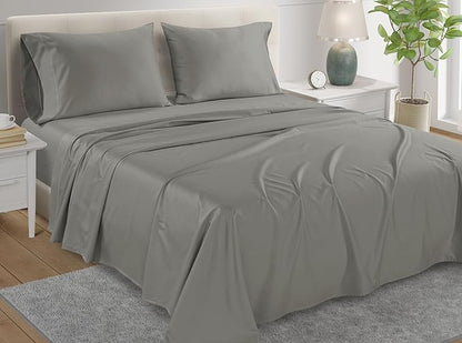 Egyptian Cotton Sheets Full Size Bed Set Deep Pockets, 800 TC Cotton Full Sheet Set, Soft Breathable Sateen Weave Elasticated Sheet & Pillowcase Sets, No Pill & Shrink, Machine Washable - Silver