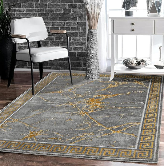 GLORY RUGS Area Rugs Marble 2x7 Gray Gold Carpet Modern Abstract Rug Living Room Dining Bedroom Rug
