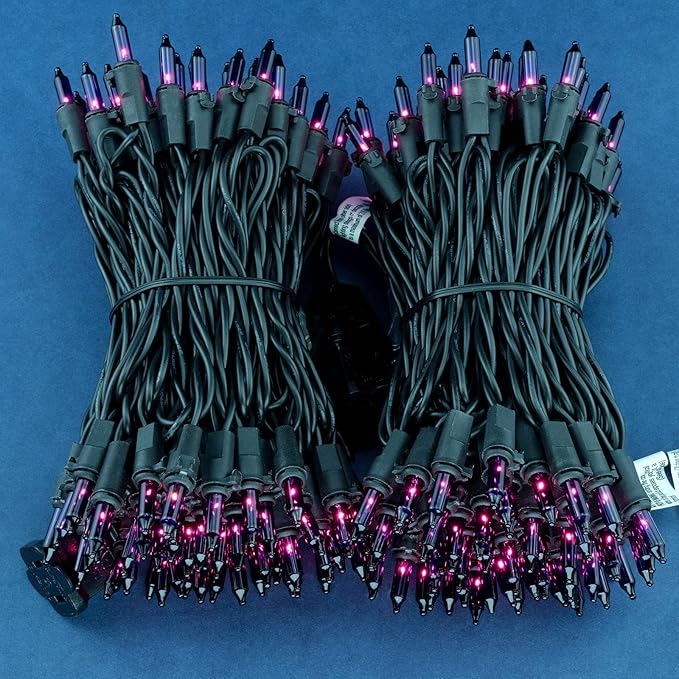 200 Count Purple Christmas Lights, Pack of 2 Strands 100 Count 33 ft Black Wire UL Listed Halloween String Light (Purple)