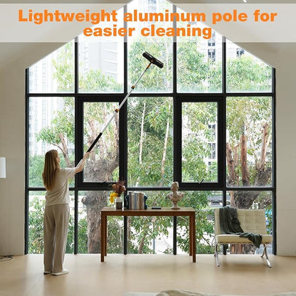 13Ft Window Squeegee with Extension Poles, Extra-Large 14" Window Squeegee 2-in-1 Window Cleaning Kit with Telescopic Pole,Window Cleaner Tool with Adjustable Head, for High Window, Glass, RV
