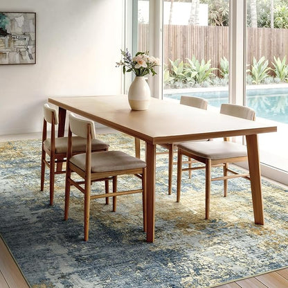 AUKOW Area Rug Living Room Rugs - 8x10 Modern Abstract Soft Indoor Neutral Washable Rug Stain Resistant Non-Slip Low Pile Carpet for Bedroom Dining Room Home Office - Blue/Grey/Yellow