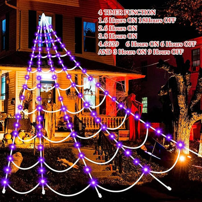 Halloween Decorations Spider Webs Lights: 150 Purple LED Halloween Lights Decor, 17.4Ft Giant Spiderweb with 8 Lighting Modes Waterproof & Timer, Yard Spider Web Decoration