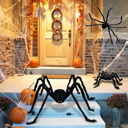 ZMCINER 8 Pcs Large Spiders Halloween Decorations - Outdoor Realistic Scary Hairy Spiders (8 Pcs in Different Sizes)
