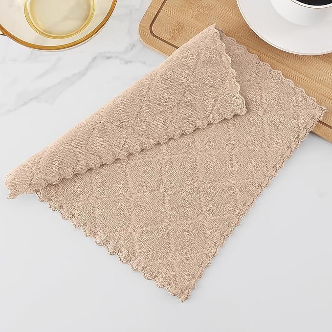 Homaxy 18 Pack Kitchen Dish Cloths (10 x 10 Inches, Tan), Super Soft and Absorbent Coral Velvet Dish Towels, Nonstick Oil Fast Drying Microfiber Cleaning Cloth, No Lint Household Dishcloths