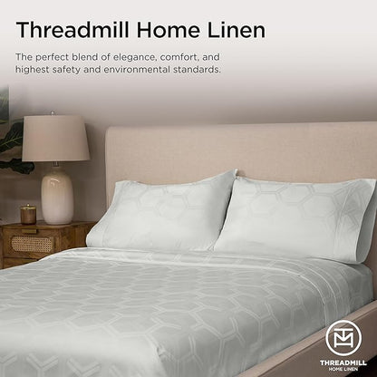 Threadmill 100% Cotton Sheets for King Size Bed - 600 Thread Count King Bed Sheets Set with 16” Deep Pocket - Jacquard Sateen Weave 4-Piece Bedding Set with Cooling Effect, Light Grey