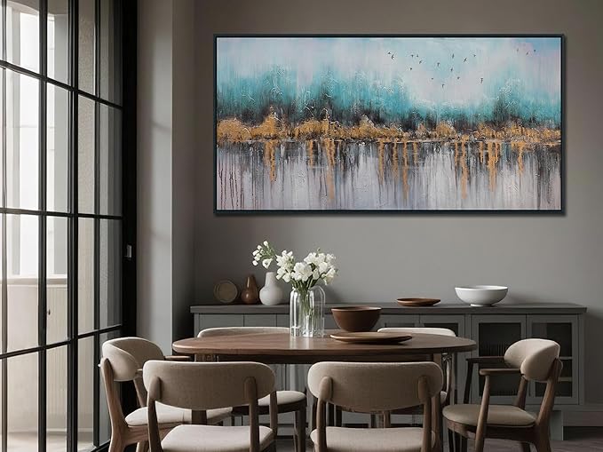 Ardemy Teal Abstract Canvas Wall Art for Living Room, Bedroom Wall Decor above Bed, Textured Picture Artwork Painting Wall Art for Men Home Office, Black Framed Large 40"x20"