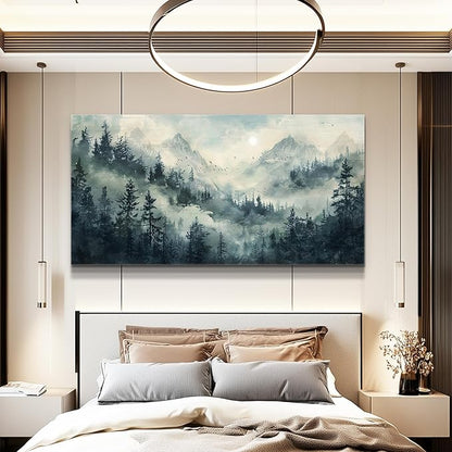 KELIYUAN Large Natural Landscape Wall Art For Dining Room Apartment Misty Forest Landscape Painting Wall Decoration Living Room Bedroom Office Artwork Pictures Home Decoration Aesthetics 30x60 In