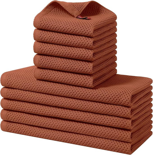 Homaxy 100% Cotton Kitchen Towels and Dishcloths Set, 12 x 12 Inches and 13 x 28 Inches, Set of 10 Bulk Kitchen Towels Set, Ultra Soft Absorbent Dish Cloths for Washing Dishes, Rust
