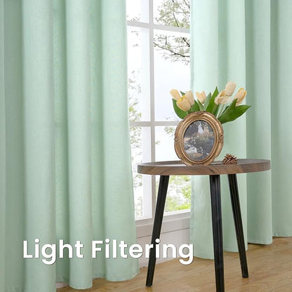 BGment Sage Green Linen Curtains 63 Inch Length 2 Panels Set No See Through, Grommet Light Filtering Textured Drapes Privacy for Bedroom Living Room Farmhouse Spring Decor, Each 52 Inch Wide