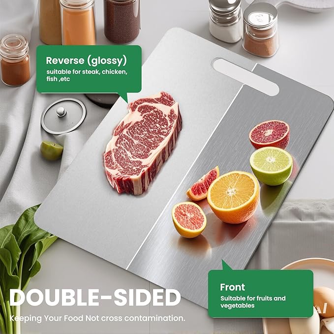 2 Pack Titanium Cutting Boards for Kitchen,100% Pure Titanium, Cutting Edge Hygiene & Durability, Double-sided food-grade Cutting Board For Meats Fruist And Vegetables,Easy to Clean (15 * 11)