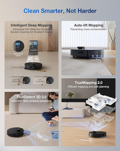 ECOVACS DEEBOT T30S Care Robot Vacuum and Mop, 11000Pa, ZeroTangle Technology, TruEdge Adaptive Edge Mopping, Hot Water Washing, Self-Emptying, Self Refilling, Auto-Mop Lifting, Obstacle Avoidance
