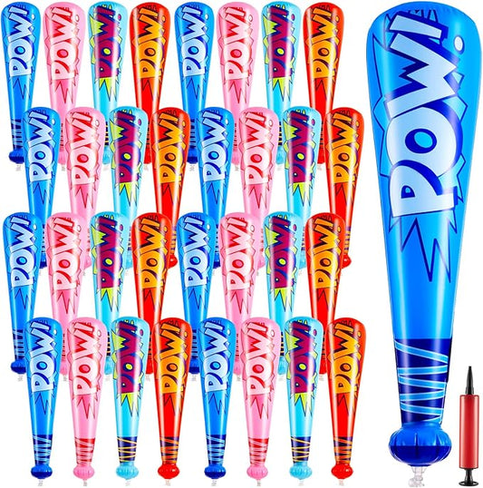 Seematn 32 Pcs Pow Inflatable Baseball Bats 17 Inch Inflatable Blow up Bats for Kids Carnival Game Prizes Bulk Baseball Party Favors Carnival Hero Sports Prizes (Blue,Dark Blue,Pink,Red)