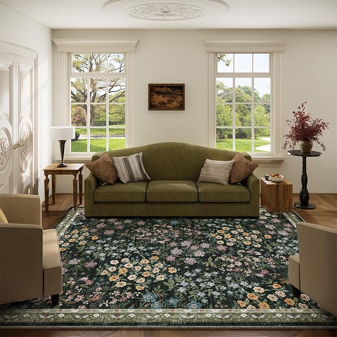 Machine Washable Living Room Rug: 5x7 Area Rugs for Bedroom Non Slip Low Pile Soft Stain Resistant Lightweight Carpet Rugs for Living Room Entryway Kitchen Dining Room Farmhouse Kids Room Nursery