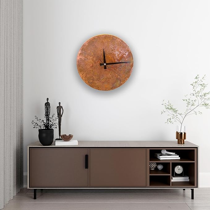 Handmade Copper Wall Clock Artisan Touch in Every Piece - Tree of Time Wall Decor Copper Clock for Living Room, Office, Kitchen & Bedroom (Rusty Clock, 11)