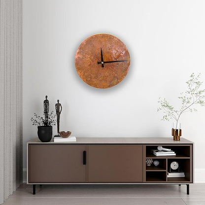 Handmade Copper Wall Clock Artisan Touch in Every Piece - Tree of Time Wall Decor Copper Clock for Living Room, Office, Kitchen & Bedroom (Rusty Clock, 17.7)