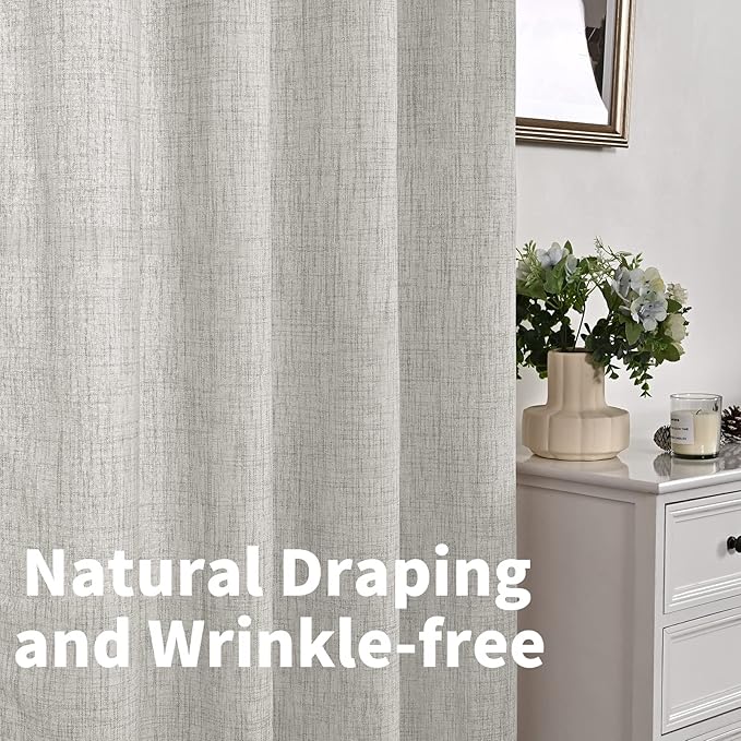 YoungsTex Light Grey Linen Curtains 84 Inch Length for Living Room, Textured Semi Sheer Window Drapes with Bronze Grommet Light Filtering for Bedroom Dining, 2 Panels, 52 X 84 Inch