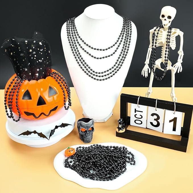 100 PCS Gold Black New Year Necklaces, 33'' New Year Eve Necklaces Oval Happy New Year Necklace Accessories, 2026 New Year Party Beads for New Year's Day, Halloween, Christmas, Carnival Party Favors