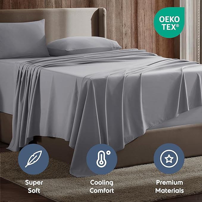 Nestl Full Sheet Set - Luxury 1800 Ultra-Soft Microfiber Full Bed Sheets - Double Brushed - Deep Pockets - Easy Fit - 4 Piece Set - Bedding Sheets & Pillowcases (Full, Grey)