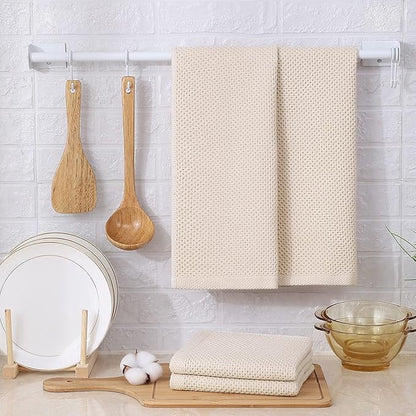 Kitinjoy 100% Cotton Waffle Weave Kitchen Towels, 8-Pack Super Soft and Absorbent Dish Towels for Drying Dishes, Kitchen Hand Towels, 13 in x 28 in, Beige
