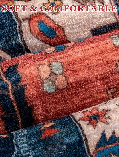 SERISSA Boho Washable Runner Rug, 2x6 Rug Runner Non-Slip Vintage Rust Hallway Kitchen Runner Rug Ultra Soft Print Distressed Tribal Floor Carpet Runner for Bedroom Bathroom Laundry Living Room