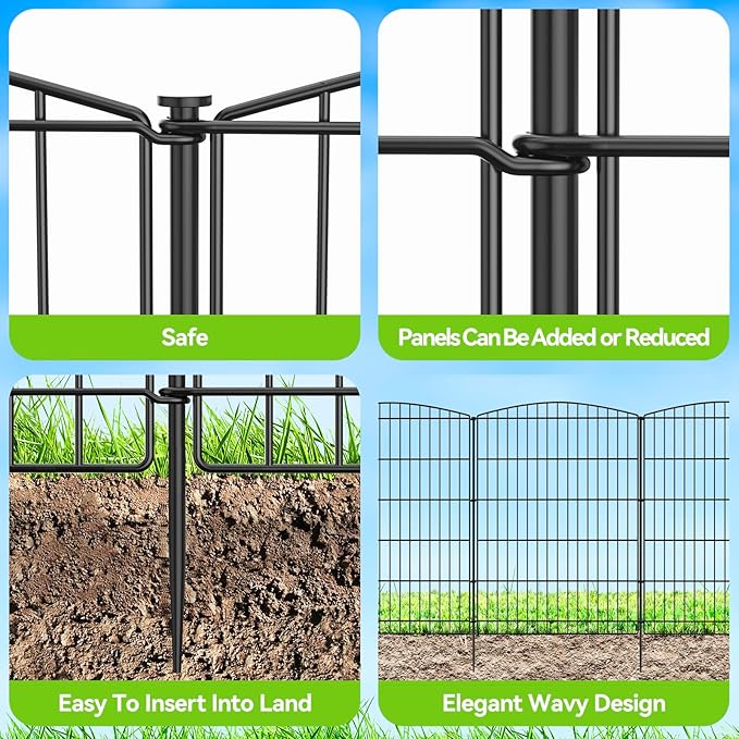 INJOPEXI Decorative Garden Fence 12 Panels 23.6ft (L)×36in (H) Garden Fences with 12 Panels Rustproof Wire No Dig Rabbit Animal Barrier Fencing Rabbit Dog Fence for Yard Patio Outdoor - Without Gate