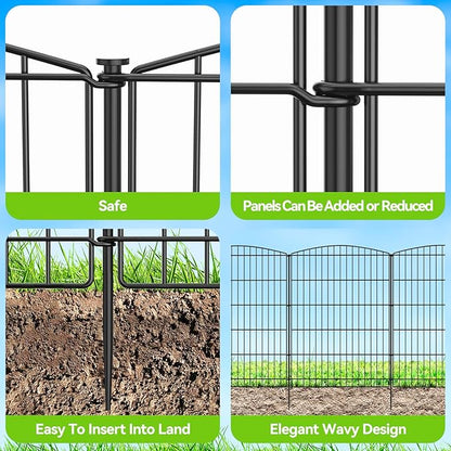 INJOPEXI Decorative Garden Fence 12 Panels 23.6ft (L)×36in (H) Garden Fences with 12 Panels Rustproof Wire No Dig Rabbit Animal Barrier Fencing Rabbit Dog Fence for Yard Patio Outdoor - Without Gate