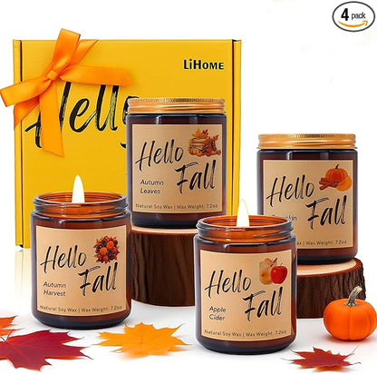 Lihome Fall Candles, Fall Decorations for Home - Fall Gifts for Women, Natural Soy Wax Scented Candles Set(4pcs)