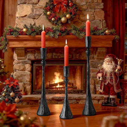Vintage Cast Iron Black Taper Candle Holders Set of 3 Antique Decorative Candlestick Holder for Wedding Dining Table Party Rustic Home Decor