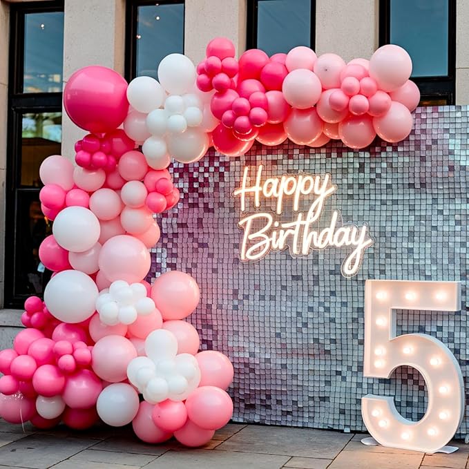 Pink Balloons, 12 Inch Hot Pink Balloons, Pastel Metallic Pink White Latex Balloon Helium for Girls Birthday Baby Shower Wedding Gender Reveal Bridal Shower Princess Party Decoration