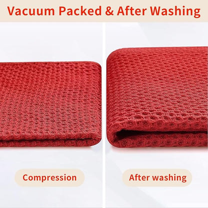 Homaxy 100% Cotton Kitchen Towels and Dishcloths Set, 12 x 12 Inches and 13 x 28 Inches, Set of 8 Bulk Kitchen Towels Set, Ultra Soft Absorbent Dish Cloths for Washing Dishes, Red
