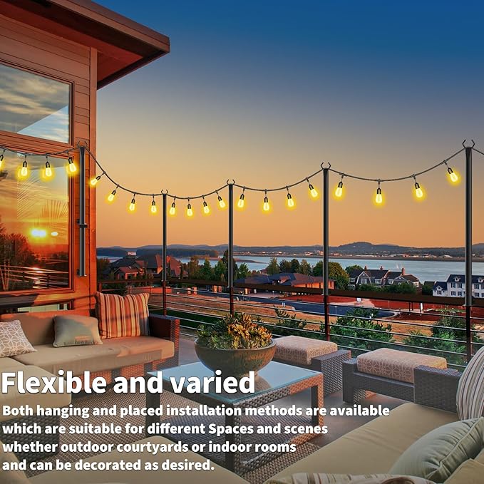 5 Ft String Light Poles 10 Pack, String Light Poles for Outside with Fixing Clips,Hanging Light Poles for Deck Fence Garden Backyard Wall Bistro,Metal Poles for Outdoor String Lights